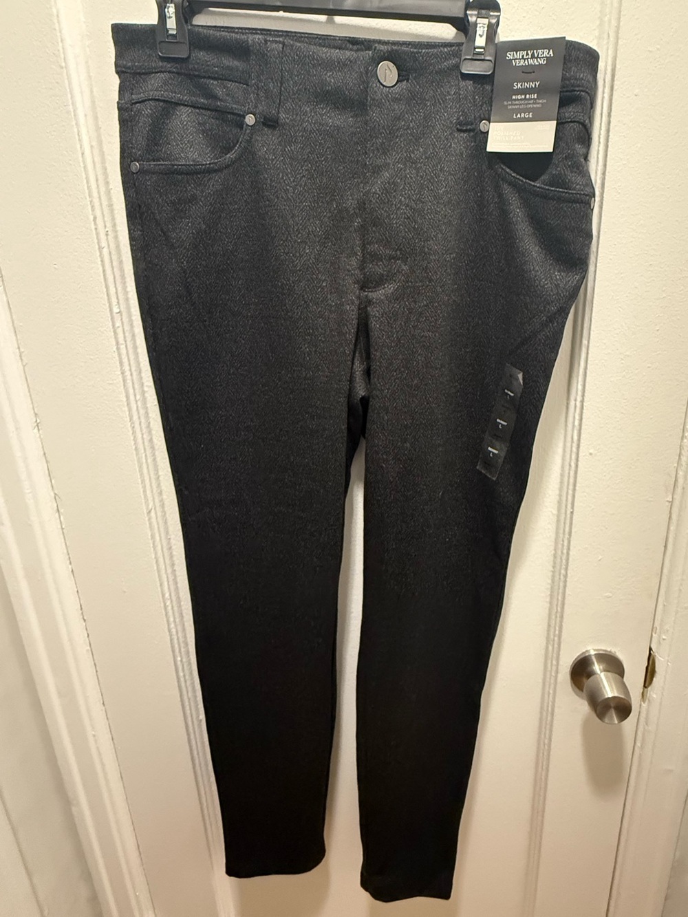 Simply Vera Vera Wang Skinny Pants Large Black High Rise Polished Twill NWT